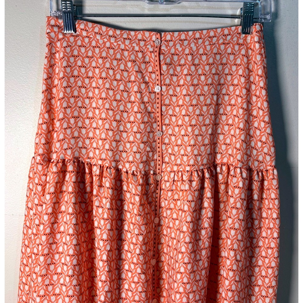 MAX STUDIO Tiered Maxi Skirt Coral Floral Print Women's Size S - Picture 2 of 7